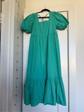 OAK + FORT Teal Puff-Sleeve Tiered Dress